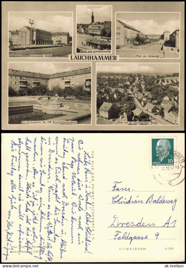 Lauchhammer Mehrbild-AK mit Straßen, Markt und Autobahnhof uvm. 1964