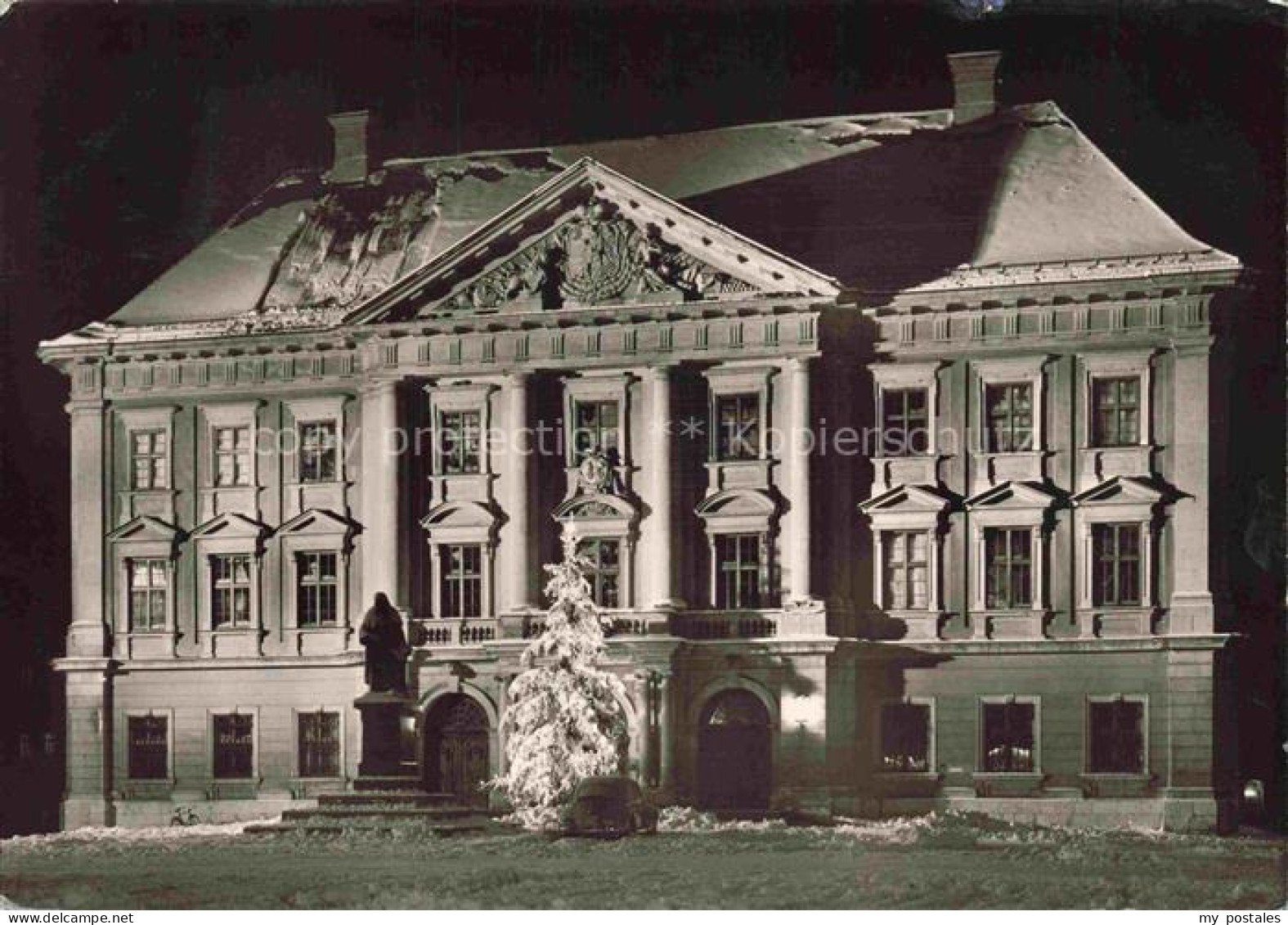 Lauingen Donau Bayern Rathaus Nachtaufnahme Weihnachtsbaum Klassizismus Statue F