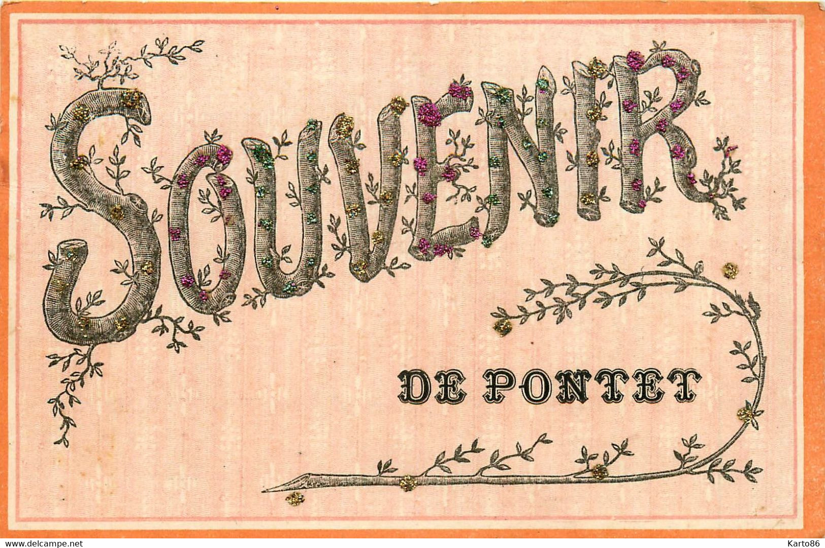 le pontet * souvenir de la commune * cpa pailletée