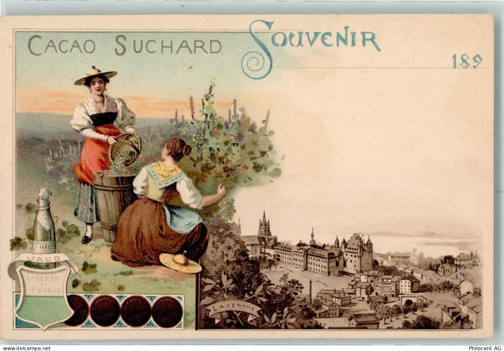 Le Vaud Wappen Weinlese Beruf Suchard Schokolade 1898 Lithographie - 13420880