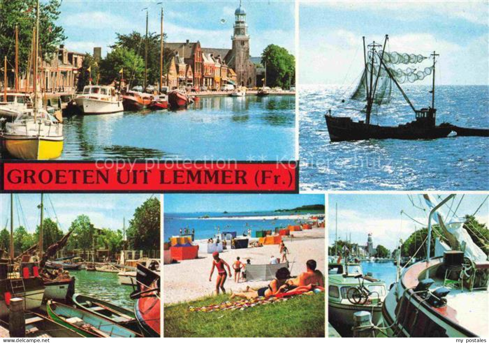 Lemmer Friesland NL Hafen Boote Kirche Fischerboot Strand Badegaeste Jachthafen