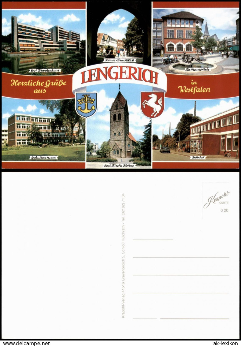 Lengerich (Westfalen) Mehrbild-AK  Evgl. Krankenhaus Bahnhof Schulzentrum  1990