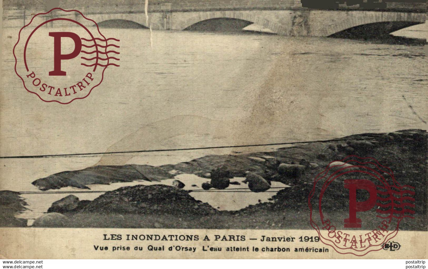LES INONDATIONS A PARIS JANVIER 1919 VUE PRISE DU QUAI D'ORSAY L'EAU ATTEINT LE CHARBON AMÉRICAIN Francia France