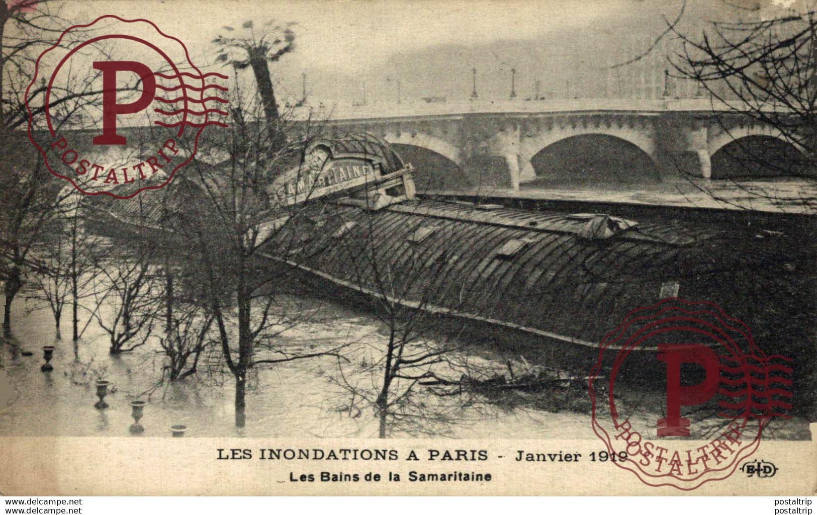 LES INONDATIOS A PARIS JANVIER 1919 LES BAINS DE LA SAMARITAINE  Francia France Frankrijk