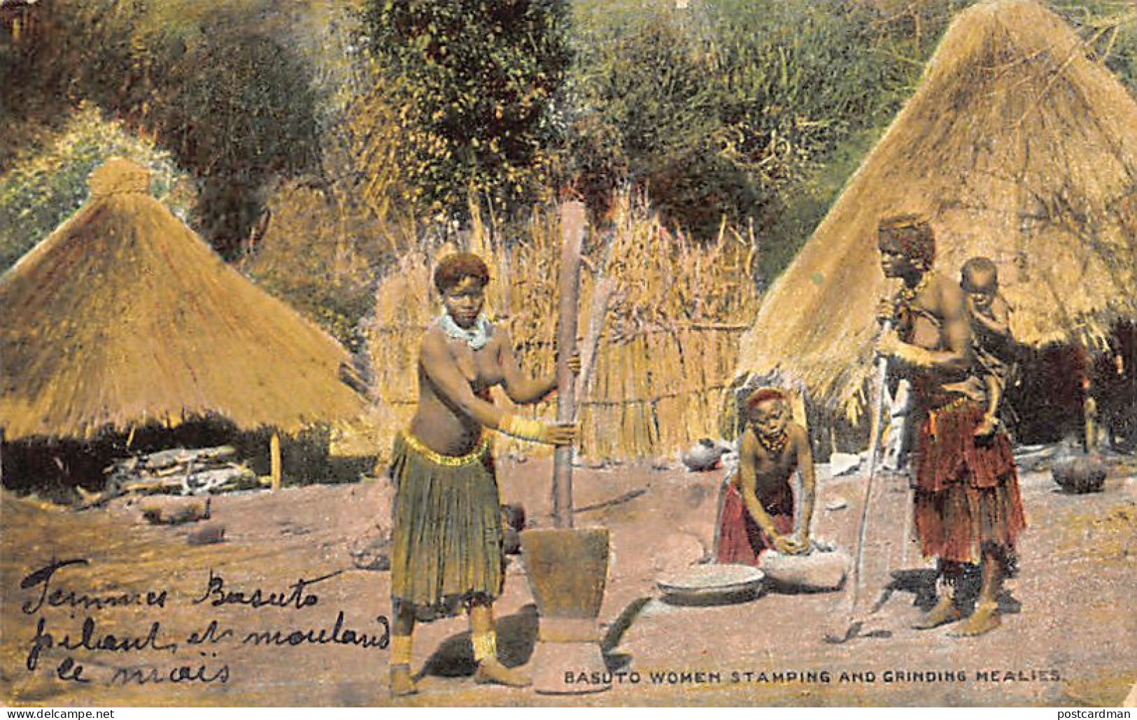 Lesotho - Basuto women stamping and grinding healies - Publ. unknown