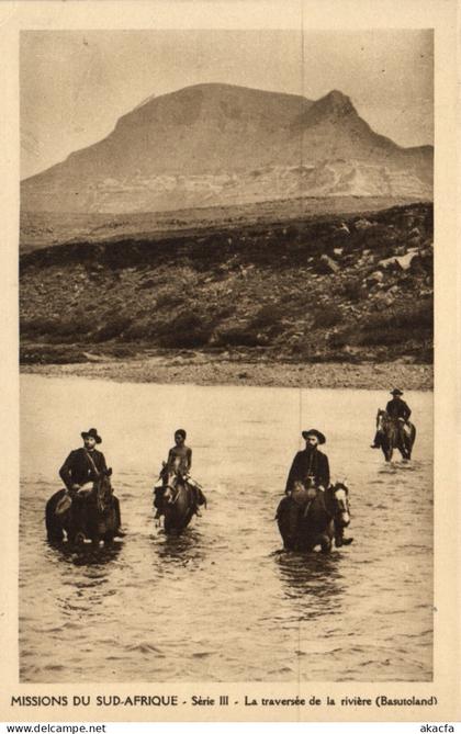 PC AFRICA LESOTHO BASUTOLAND MISSIONS CROSSING A RIVER VINTAGE POSTCARD (b64315)