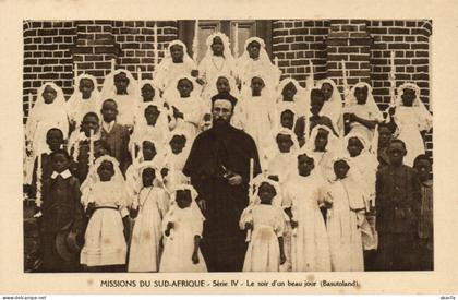 PC AFRICA LESOTHO BASUTOLAND MISSIONS PRIEST CHILDREN VINTAGE POSTCARD (b64311)