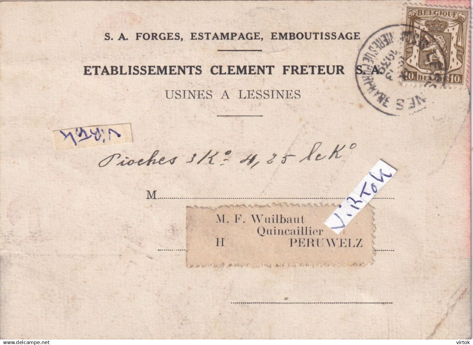 Lessines : etablissements Clement Freteur: forges , estampage , emboutissage   (reclame kaart  -  carte publicitaire)