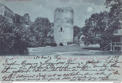 LATVIA - Ruine in Treyden, Gruss aus der livlandischen Schweiz, Postcard 1899