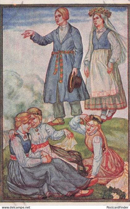 Latvian National Dresses Aizkrunkle Livonia Costume Old Postcard