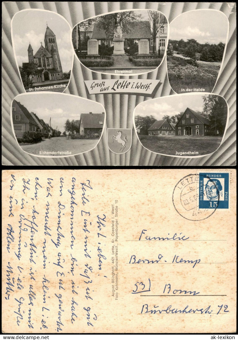 Lette-Coesfeld MB Ortsansichten   Ehrenmal, Eichendorfstraße, Jugendheim 1965