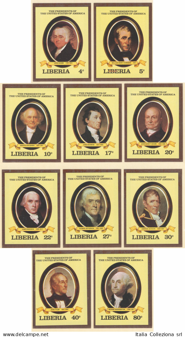 Liberia - 1981 - Presidenti degli U.S.A. non dent., Yvert serie n° 896/905. Certificato: Ungerzahnte Briefmarken - MNH