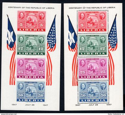 Liberia - 1947 - BF Centenario dell'Indipendenza dent. e non dent., Yvert n° 1. Certificato: Biondi. Cat. € 400 - MNH