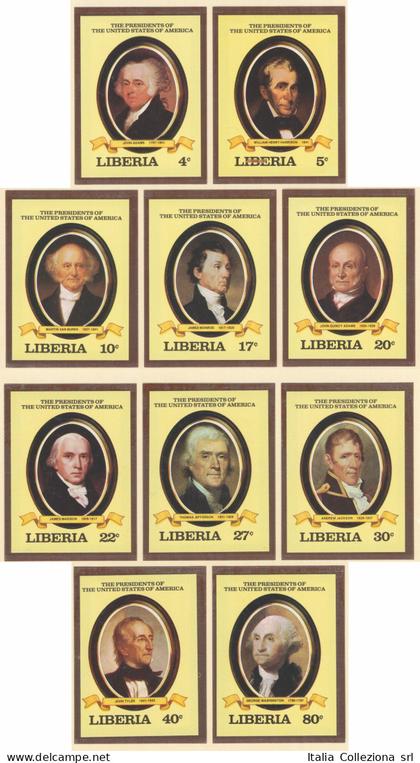 Liberia - 1981 - Presidenti degli U.S.A. non dent., Yvert serie n° 896/905. Certificato: Ungerzahnte Briefmarken - MNH