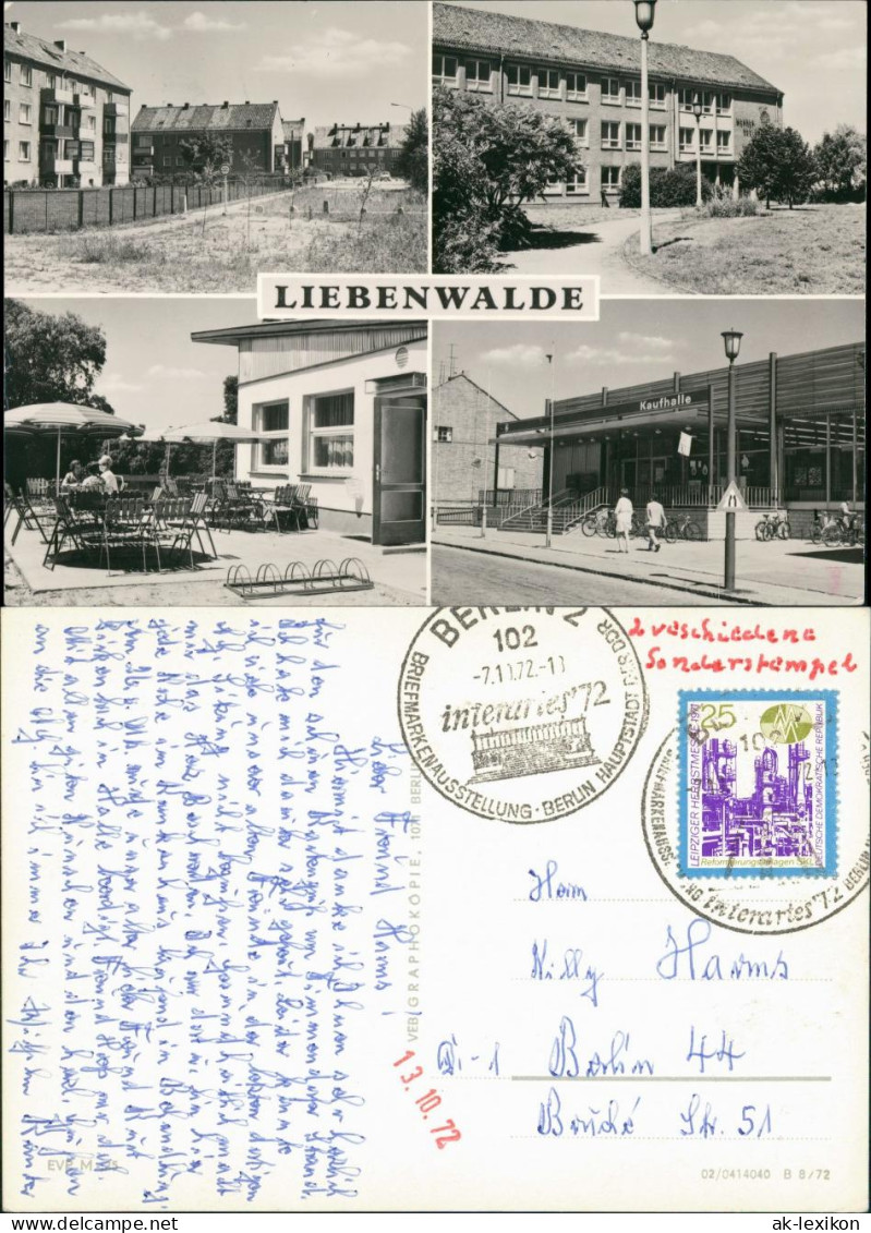 Liebenwalde   mit Wohn-Siedlung, Kaufhalle, Gaststätte, Schule 1972