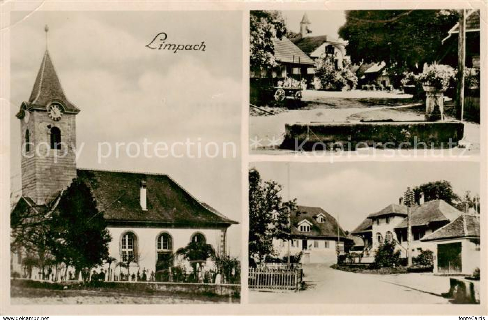 Limpach Fraubrunnen BE Kirche Dorfbrunnen Dorfmotiv