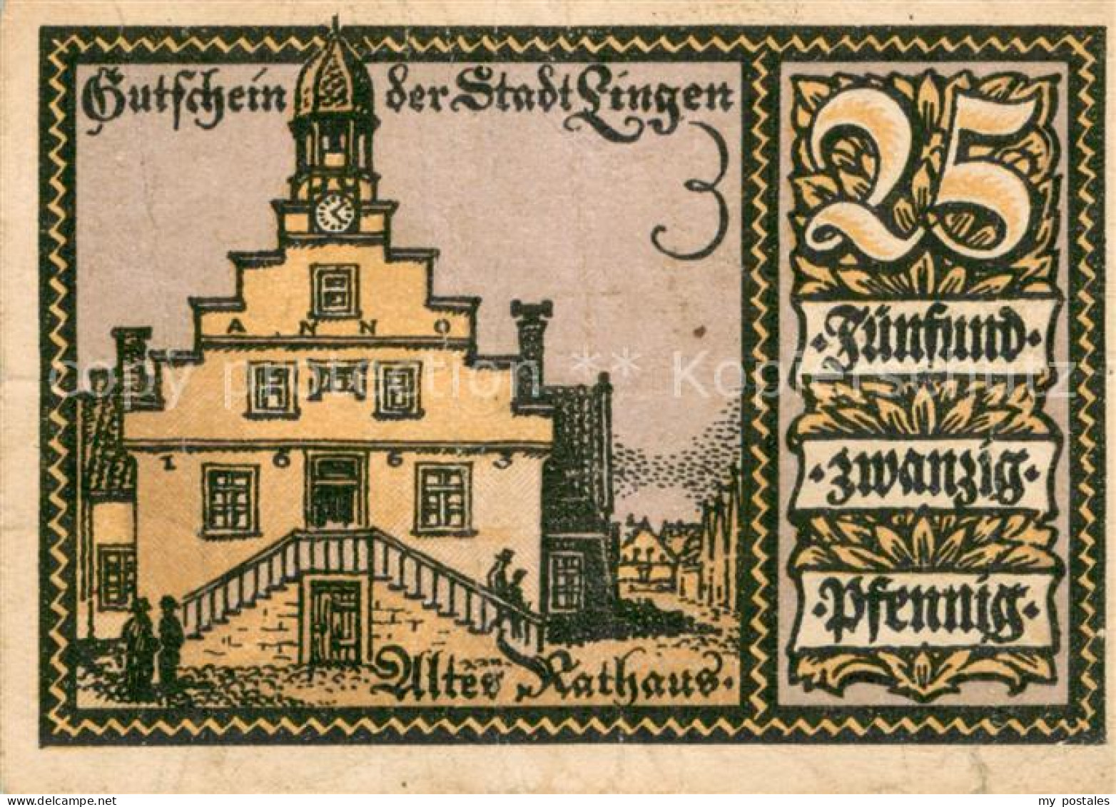 Lingen Ems 25 Pf Gutschein der Stadt Lingen Altes Rathaus