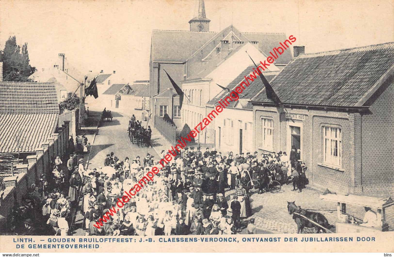 Linth - Gouden Bruiloft J.-B. Claessens-Verdonck - ontvangst der Jubillarissen door de Gemeenteoverheid - Lint