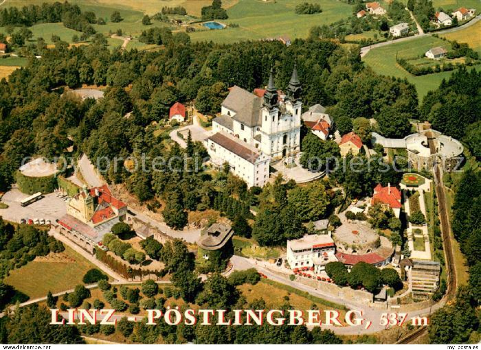 Linz Donau Fliegeraufnahme Linz-Poestlingberg m. Grottenbahn im Festungsturm