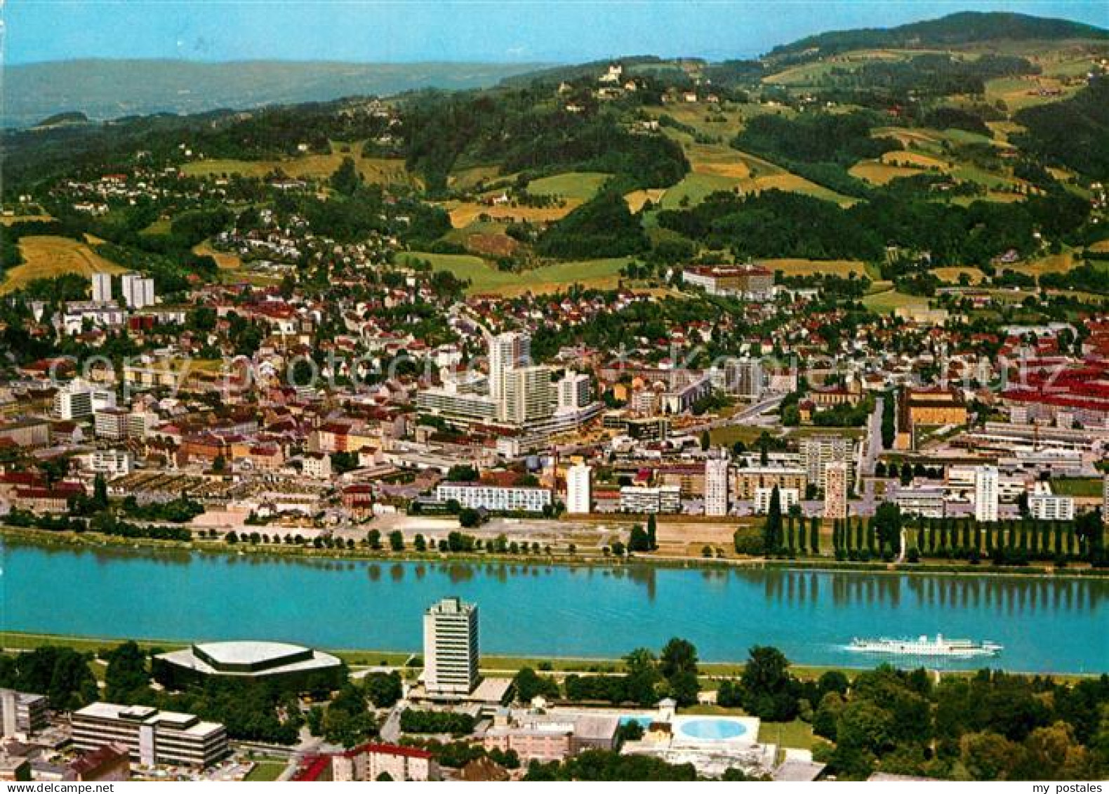 Linz Donau Fliegeraufnahme Urfahr Poestlingberg