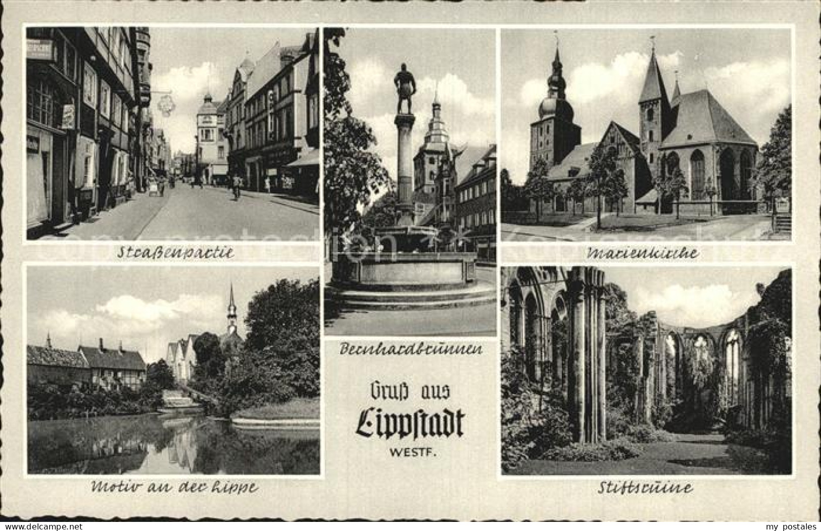 Lippstadt Strassenpartie Marienkirche Lippemotiv Stiftsruine Bernhardbrunnen