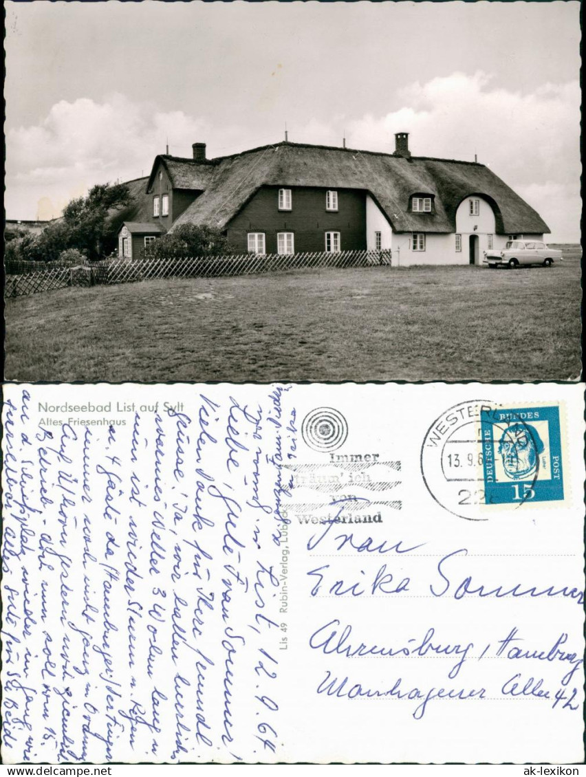 List auf Sylt altes Auto vor altem Friesenhaus, Wohnhaus 1960   gel WESTERLAND