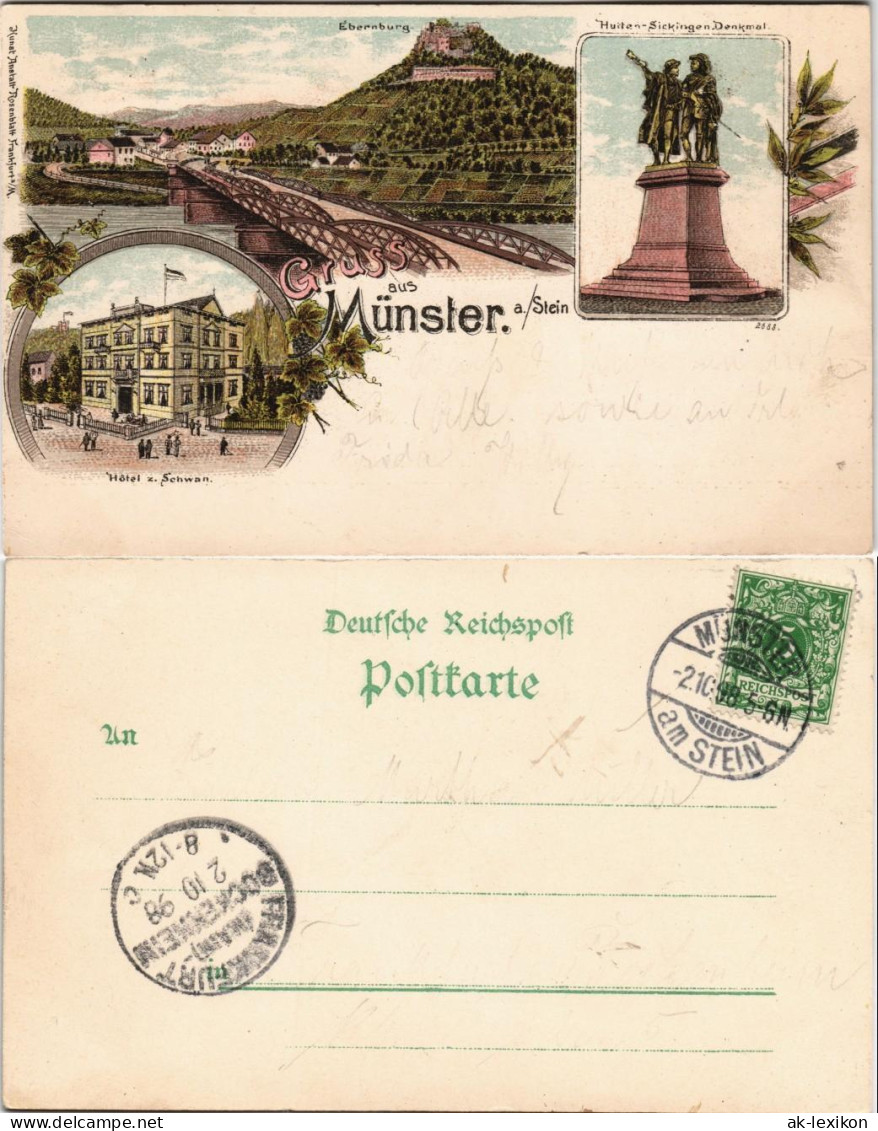 Litho AK Bad Münster Stein-Bad  -Ebernburg Gasthaus Schwan,  1898