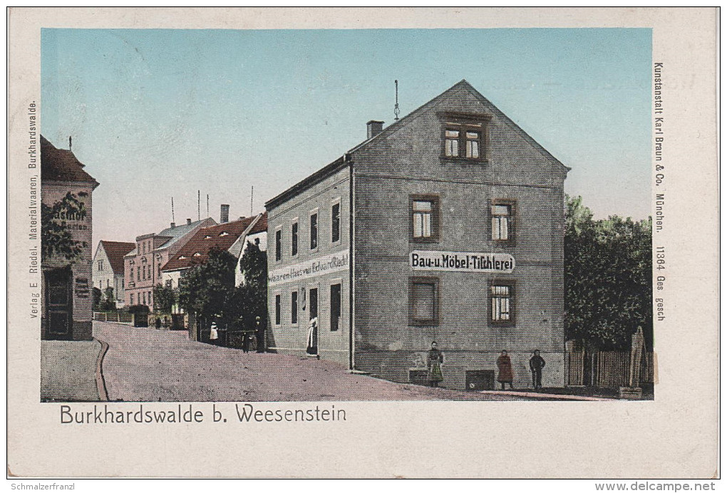 Litho AK Burkhardswalde Warenhaus Riedel bei Weesenstein Maxen Schlottwitz Mühlbach Liebstadt Dohna Glashütte Heidenau