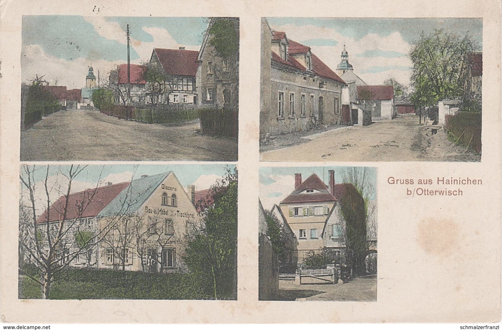 Litho AK Gruss Hainichen Glaserei Tischlerei Gasthof ? bei Otterwisch Kitzscher Espenhain Belgershain Stockheim Mölbis