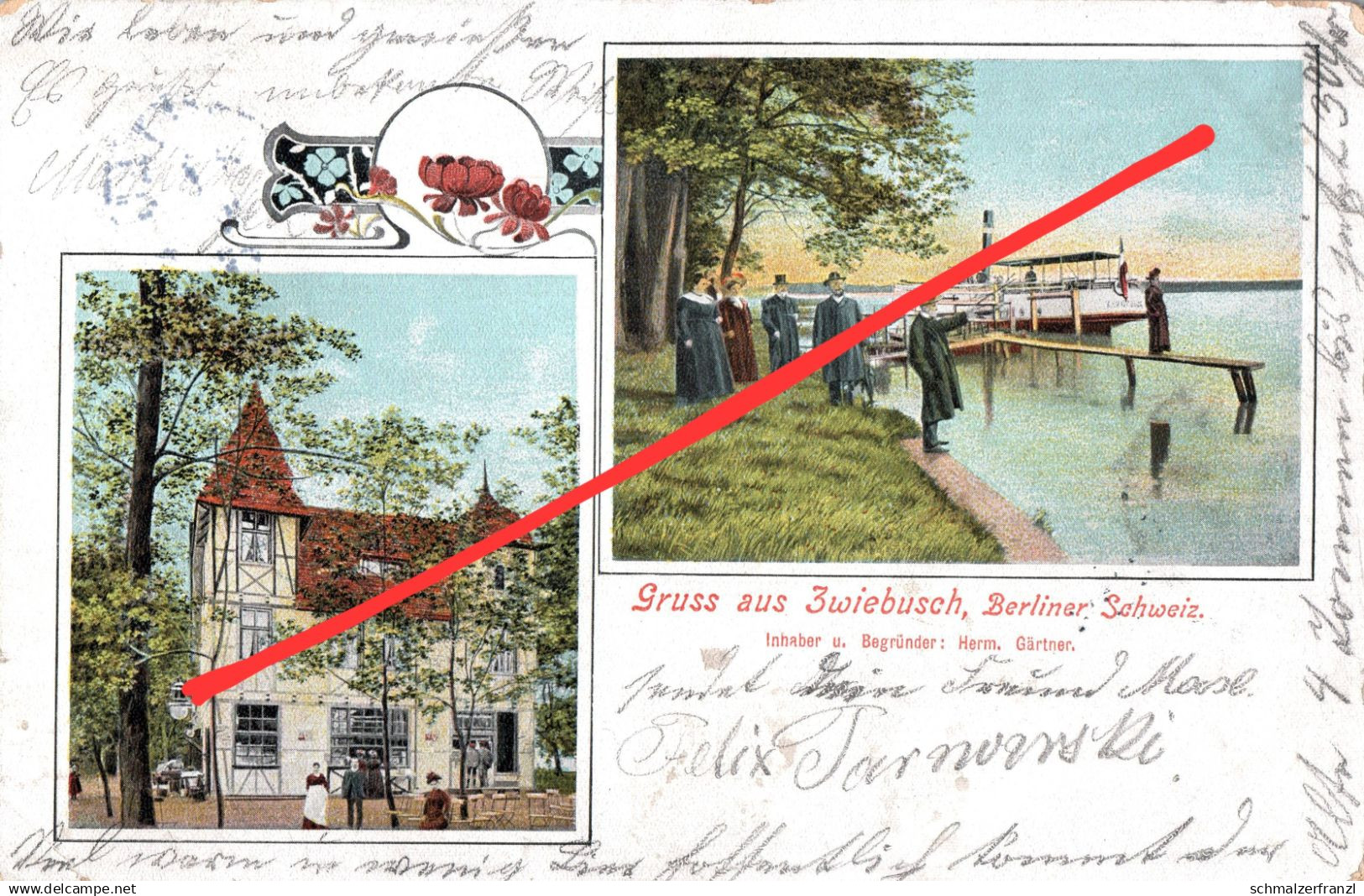 Litho AK Gruß Zwiebusch Gasthof Restaurant Dampfer Seddinsee a Gosen Neu Zittau Wernsdorf Wildau Eichwalde Erkner Berlin