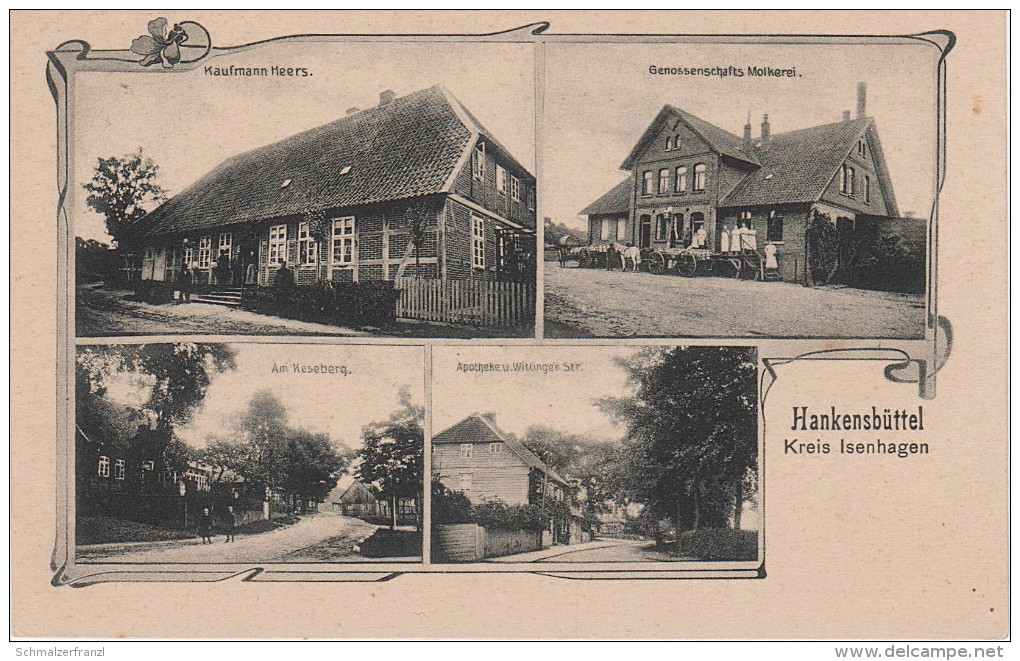 Litho AK Hankensbüttel Isenhagen Molkerei Laden Apotheke Keseberg bei Uelzen Gifhorn Wittingen Obernholz Sprakensehl