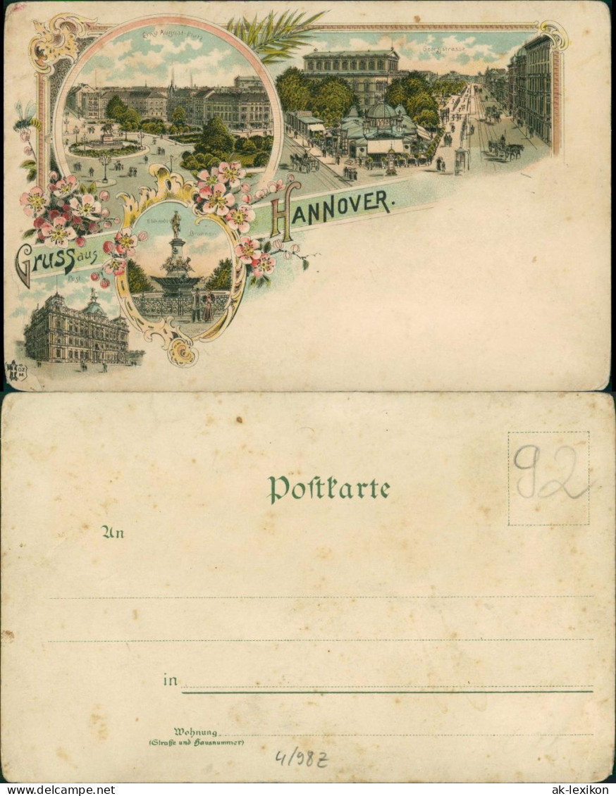 Litho AK Hannover Plätze - Denkmäler - Georfstraße, Post, Brunnen 1900