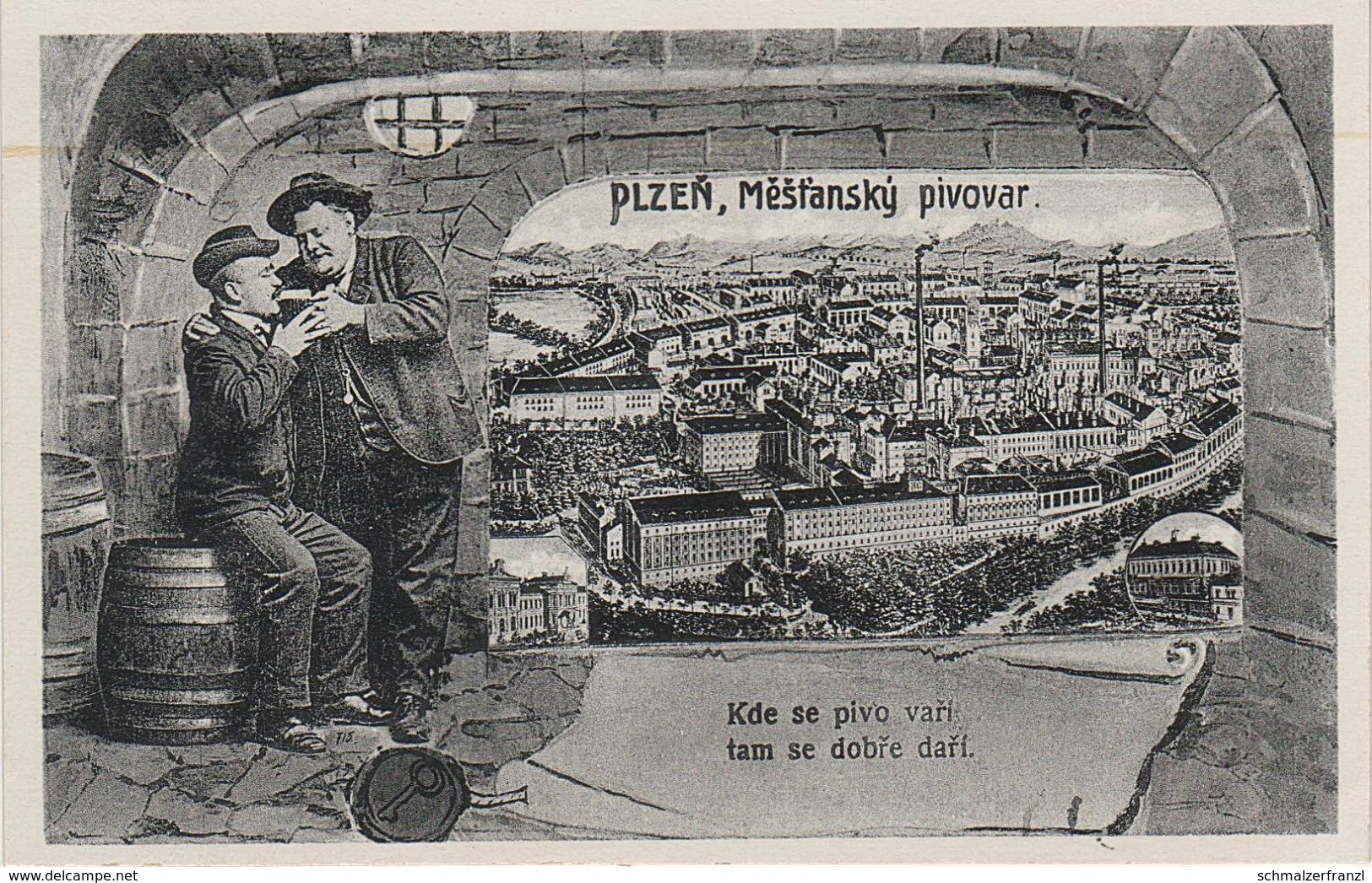 Litho AK Plzen Pilsen Mestansky Pivovar Pilsner Pilsener Brauerei Stadtbrauerei Kde se pivo vari tam se dobre dari Cesky
