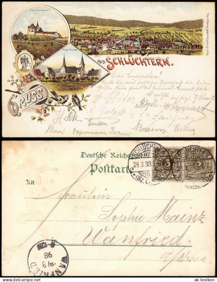 Litho AK Schlüchtern (Bergwinkelstadt) Schloss, Totale, Seminar - Gruss aus 1898