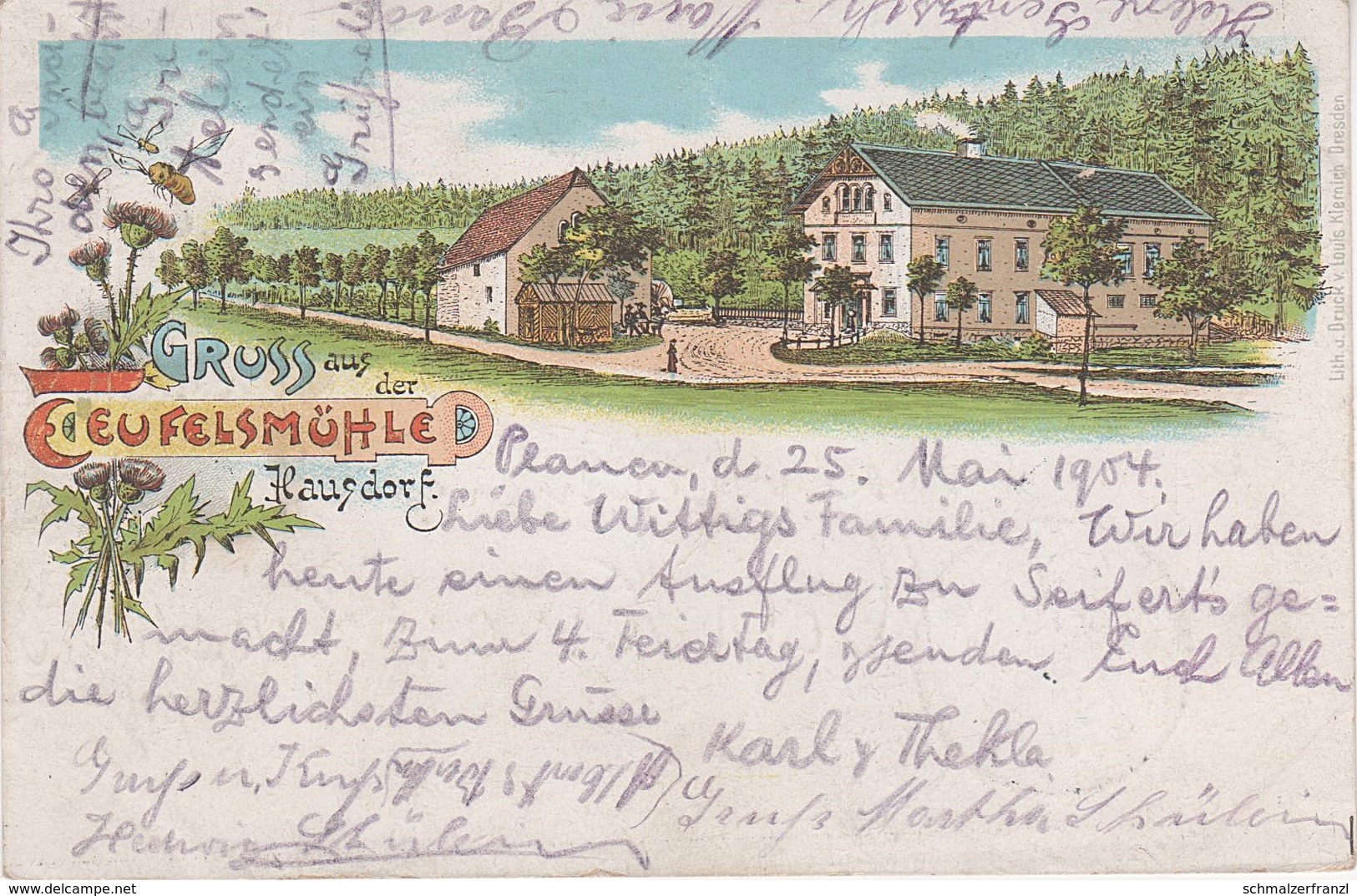 Litho AK Teufelsmühle Gasthof a Kreischa Hirschbach Lungkwitz Hausdorf Dippoldiswalde Reinhardtsgrimma Hermsdorf Maxen