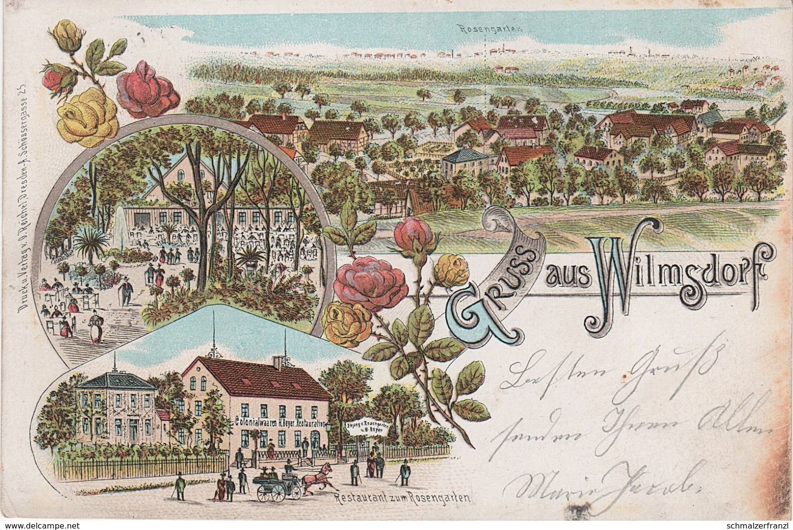 Litho AK Wilmsdorf Gasthof Rosengarten bei Possendorf Bannewitz Obernaundorf Börnchen Rundteil Rabenau Oelsa Karsdorf