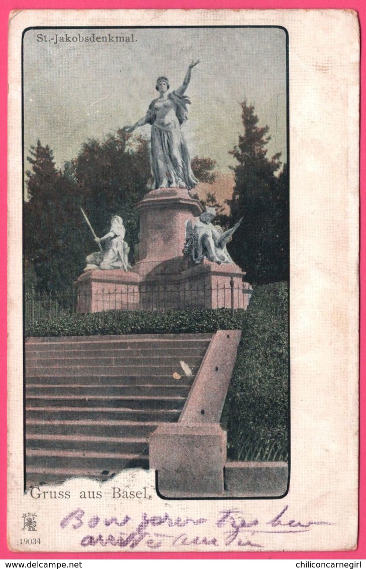 Litho - Gruß - Gruss aus Basel - St Jakobsdenkmal - Edit. STERN LOB - de BASEL vers BRUXELLES 1901