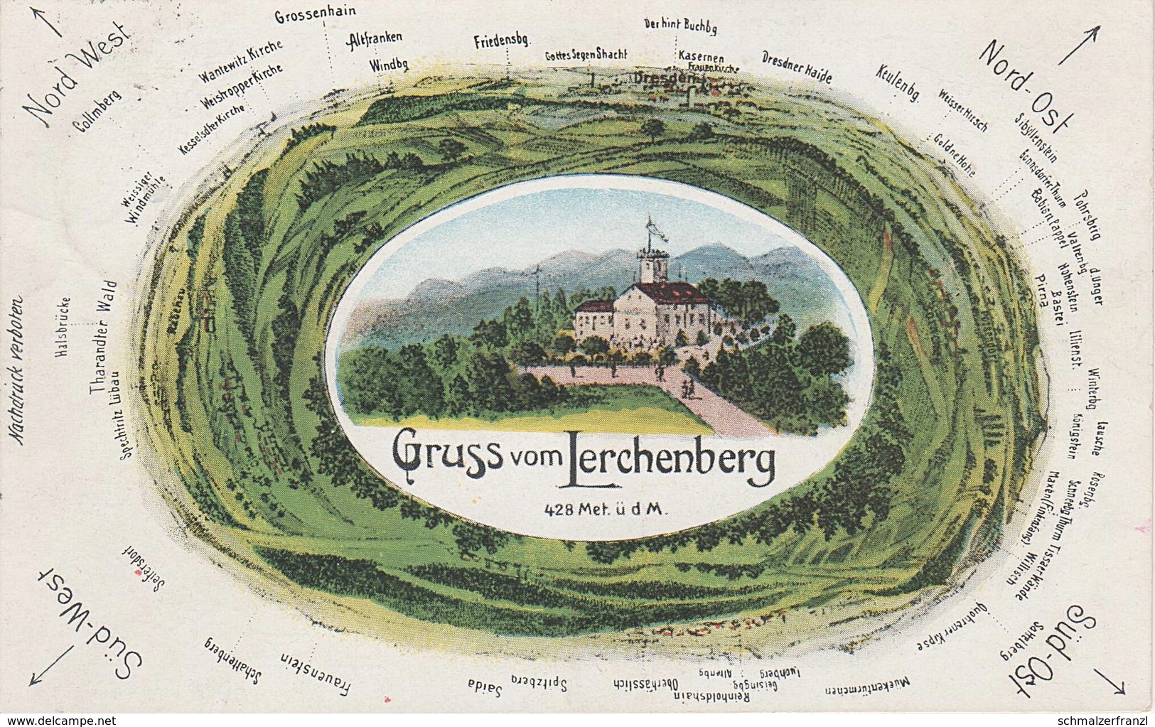Litho Panorama AK Lerchenberg Gasthof a Bannewitz Possendorf Rabenau Oelsa Karsdorf Dippoldiswalde Börnchen Dresden