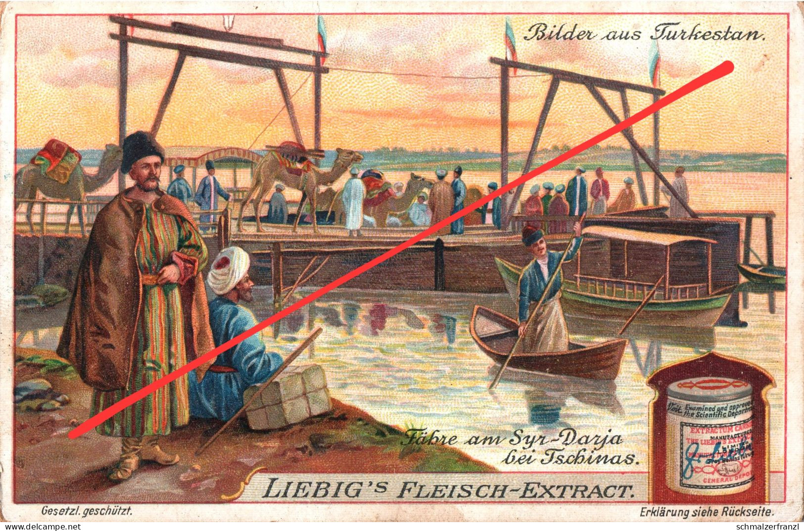 Litho Sammelbild Serienbild Turkestan Usbekistan Fähre Tschinas Chinoz Чиноз Prof Liebig s Fleisch Extract Extrakt
