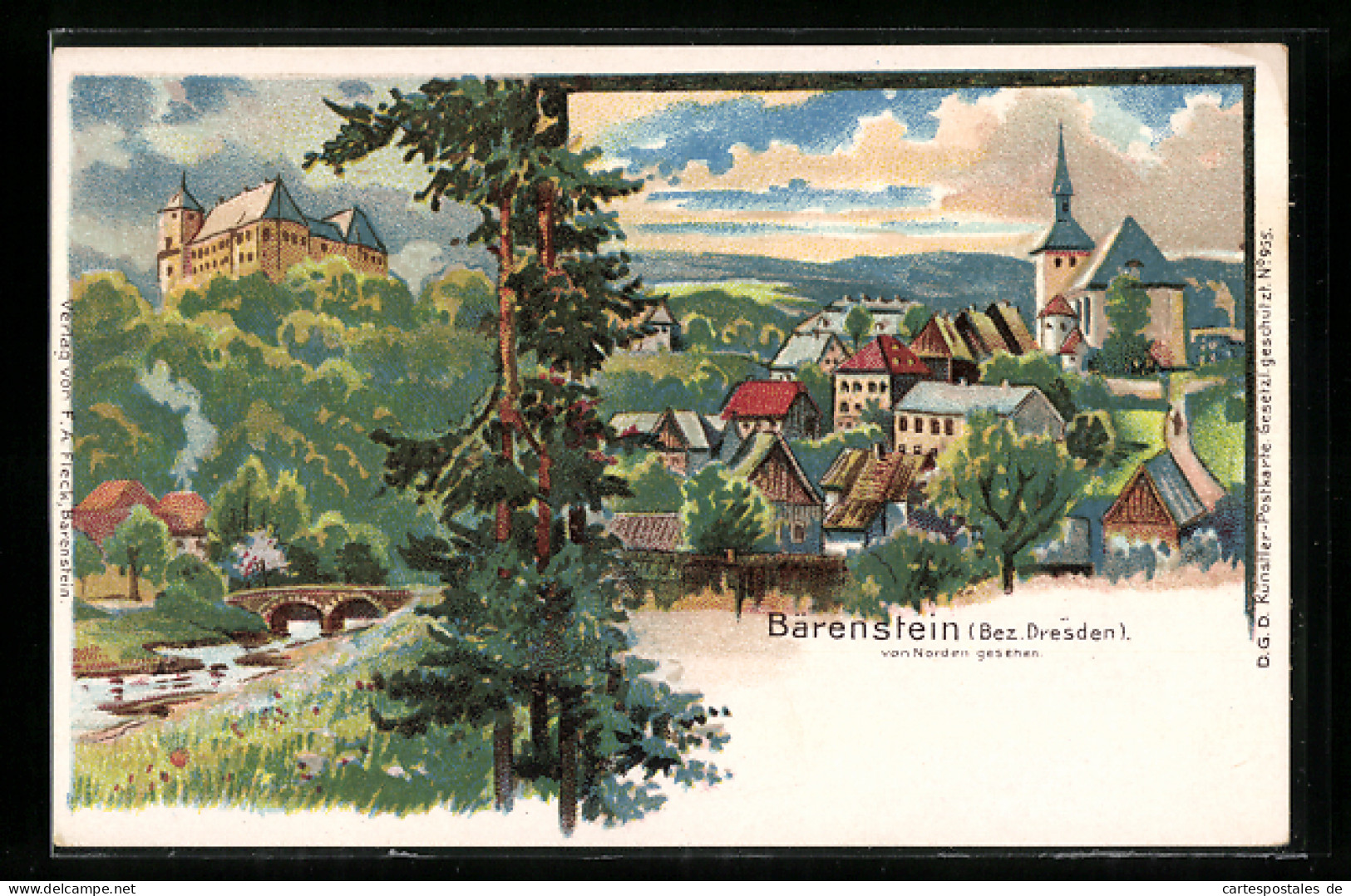 Lithographie Bärenstein, Totalansicht von Norden