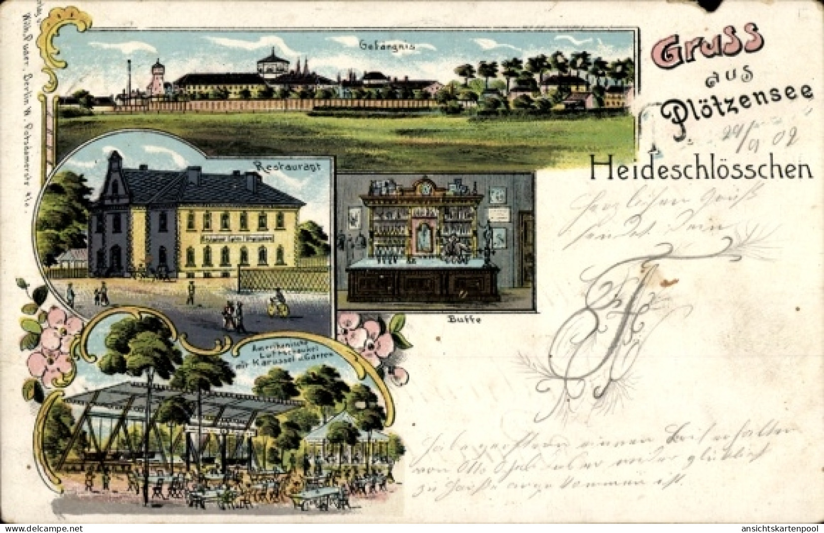 Lithographie Berlin Charlottenburg Plötzensee, Gefängnis, Restaurant, Heideschlösschen