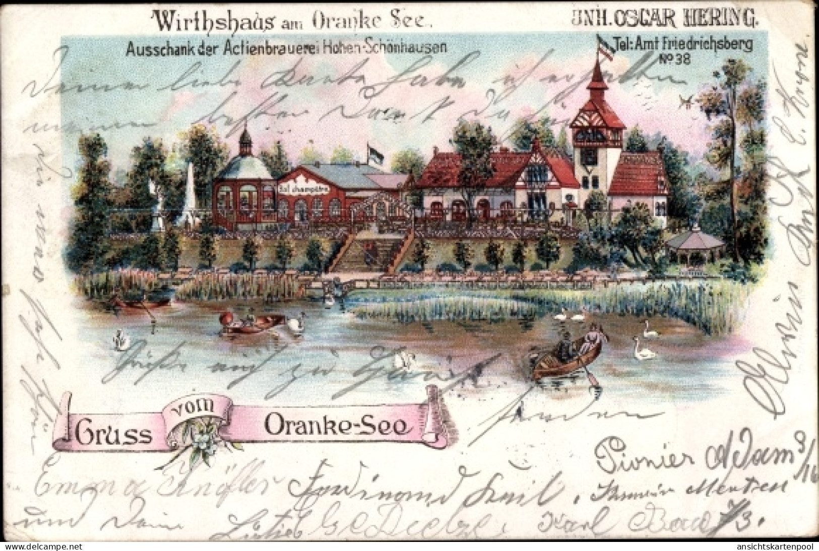 Lithographie Berlin Lichtenberg Hohenschönhausen, Wirtshaus am Oranke See