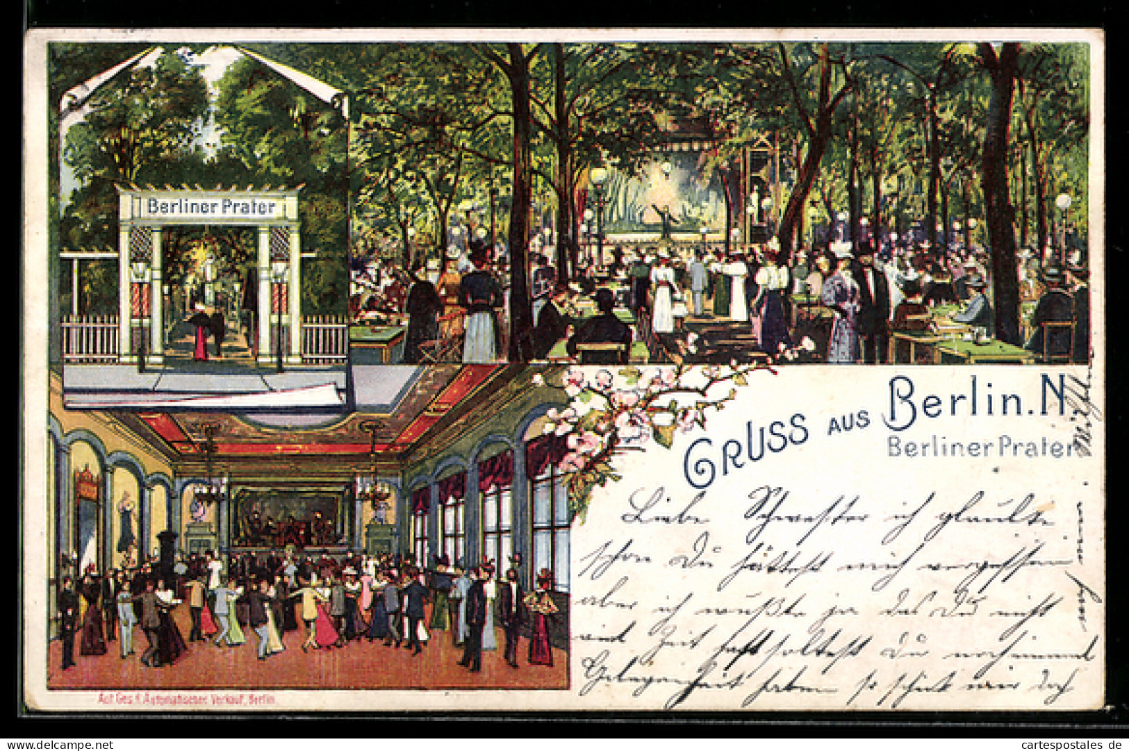 Lithographie Berlin-Prenzlauer Berg, Gasthof Berliner Prater mit Biergarten