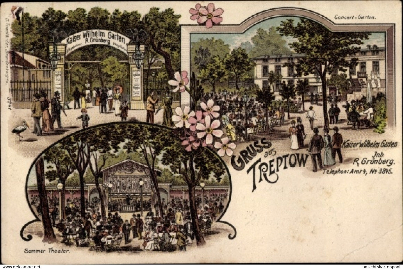 Lithographie Berlin Treptow, Kaiser Wilhelm Garten