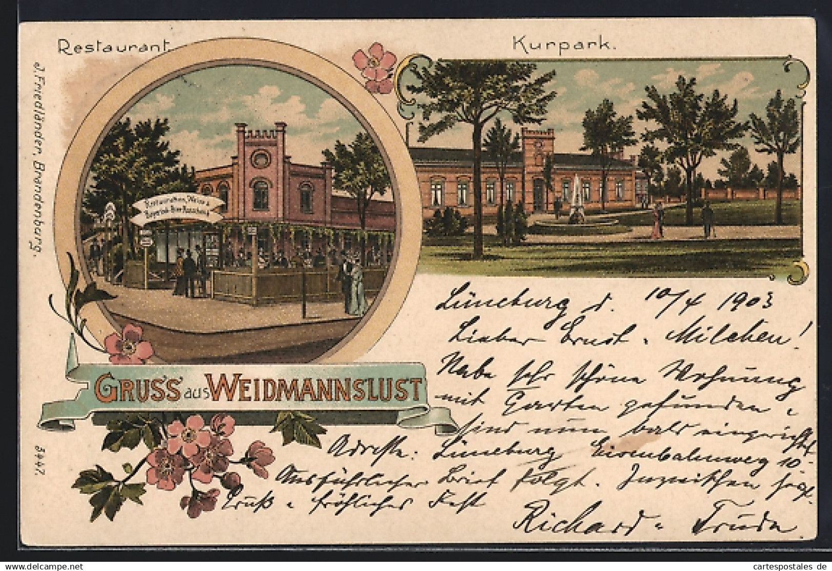Lithographie Berlin-Wittenau, Waidmannslust, Restaurant mit Weiss-und Bayerisch-Bier-Ausschank, Kurpark
