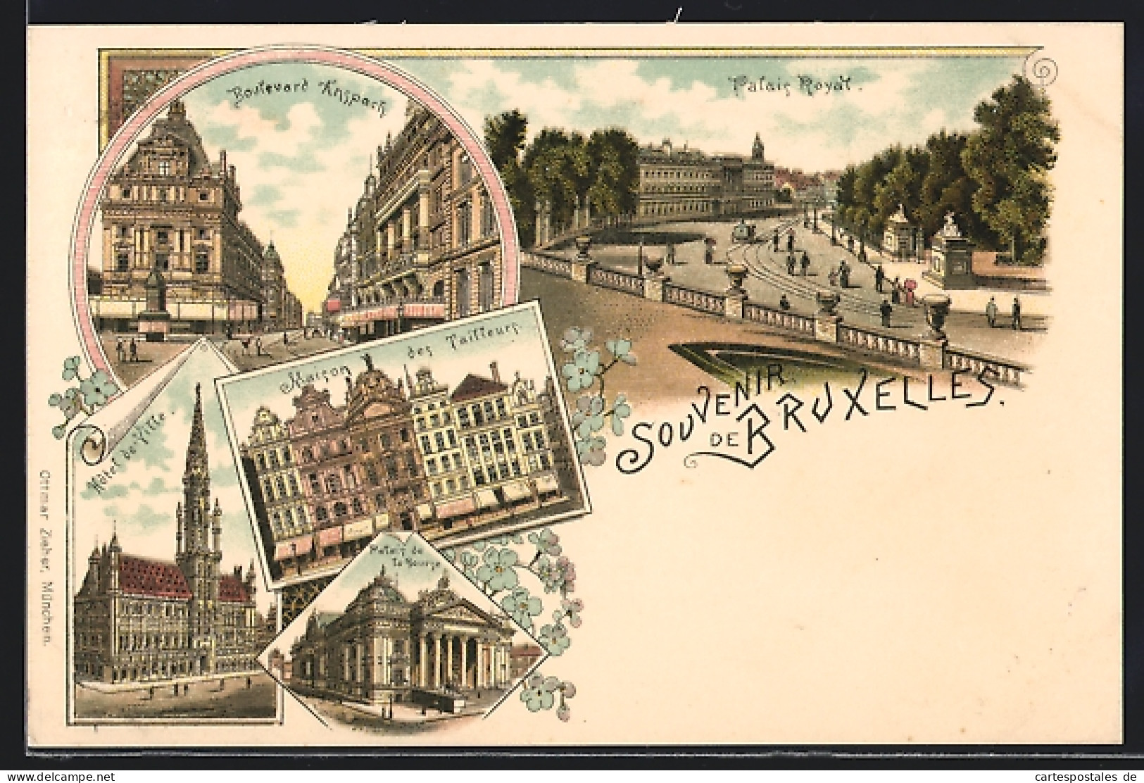 Lithographie Brüssel / Bruxelles, Boulevard Anspach, Palais Royal, Hôtel de Ville