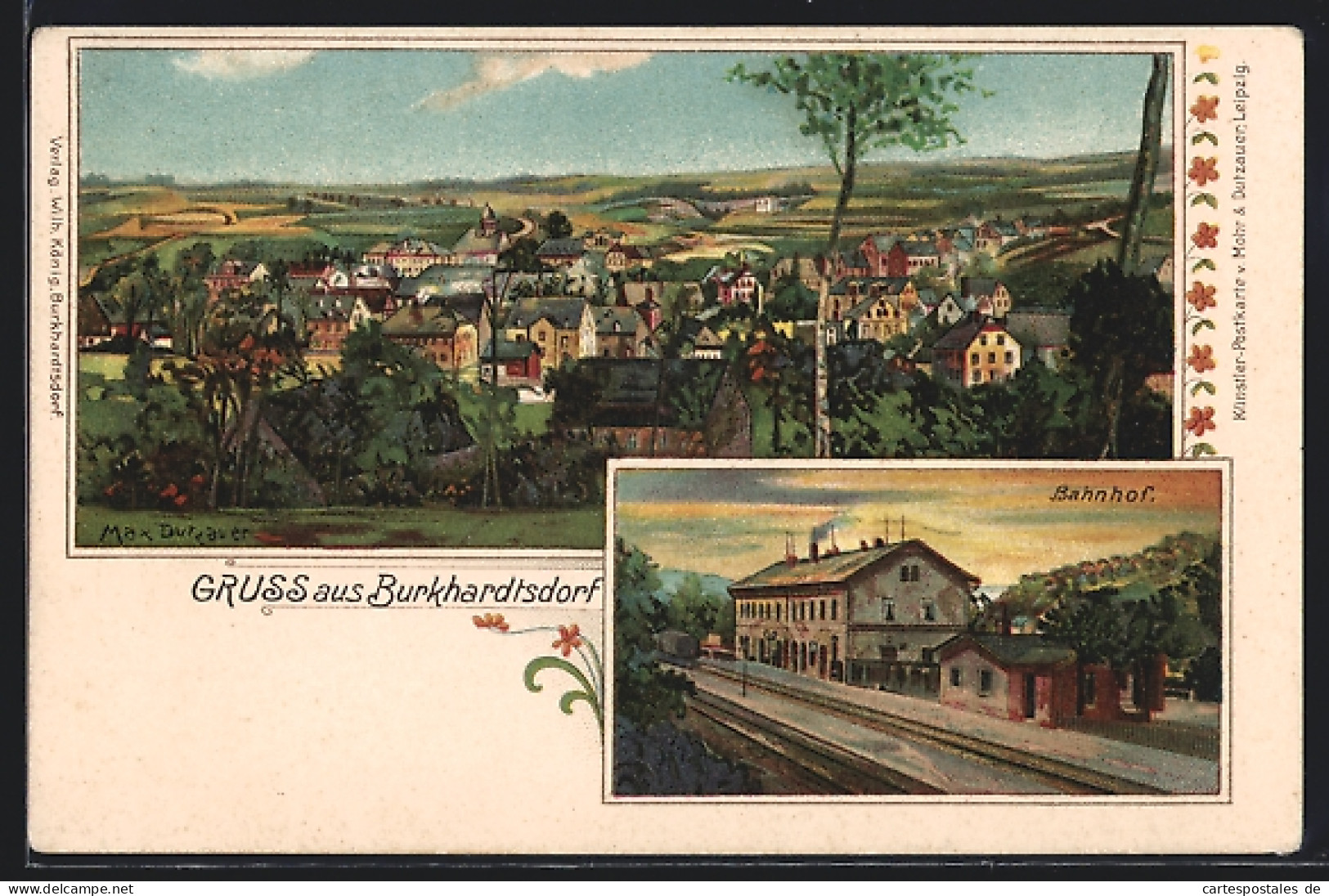 Lithographie Burkhardtsdorf, Bahnhof, Totalansicht