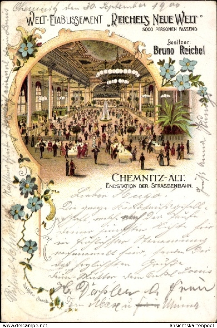 Lithographie Chemnitz in Sachsen, Welt-Etablissement Reichels neue Welt