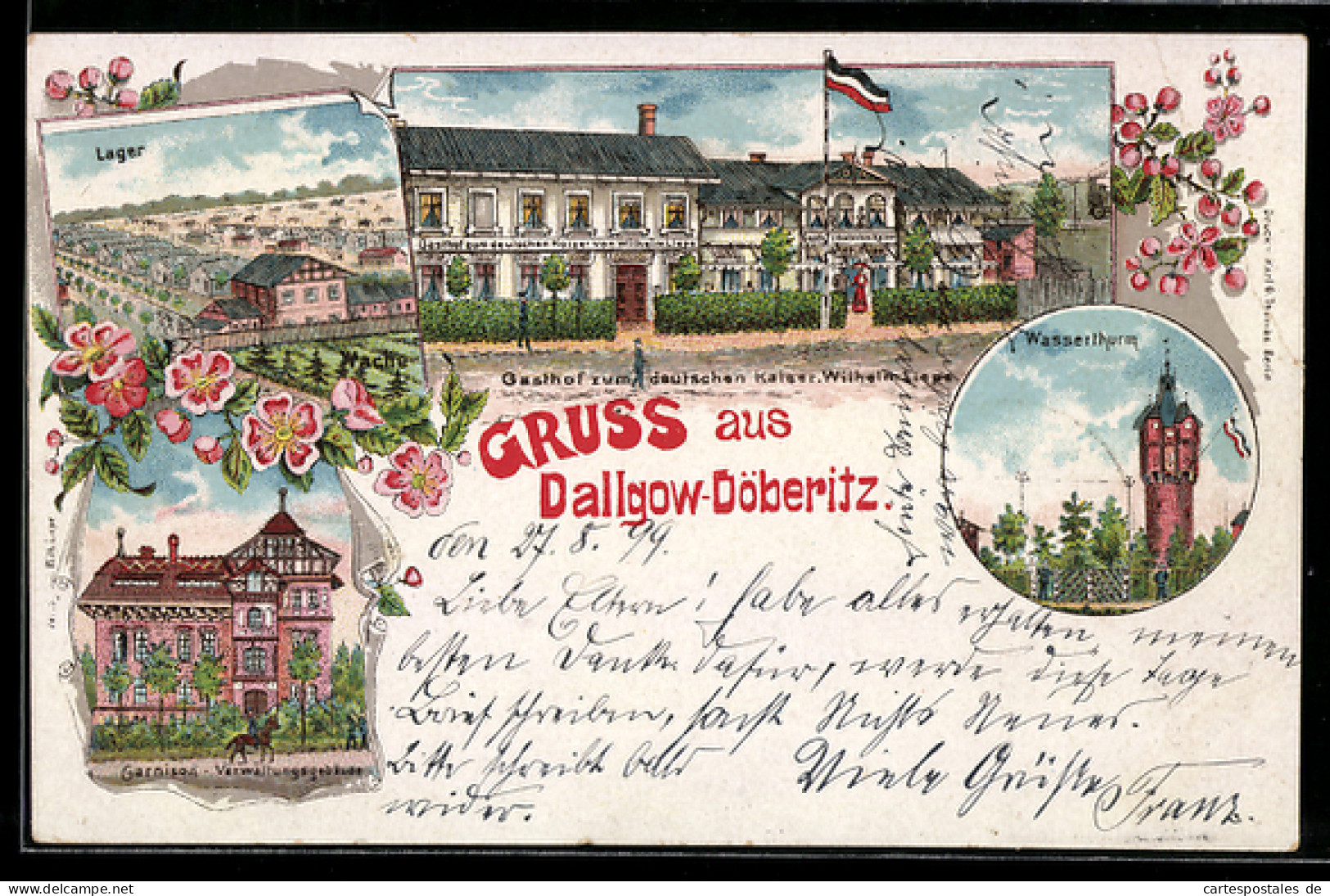 Lithographie Dallgow-Döberitz, Gasthof zum deutschen Kaiser, Lager, Garnison-Verwaltungsgebäude