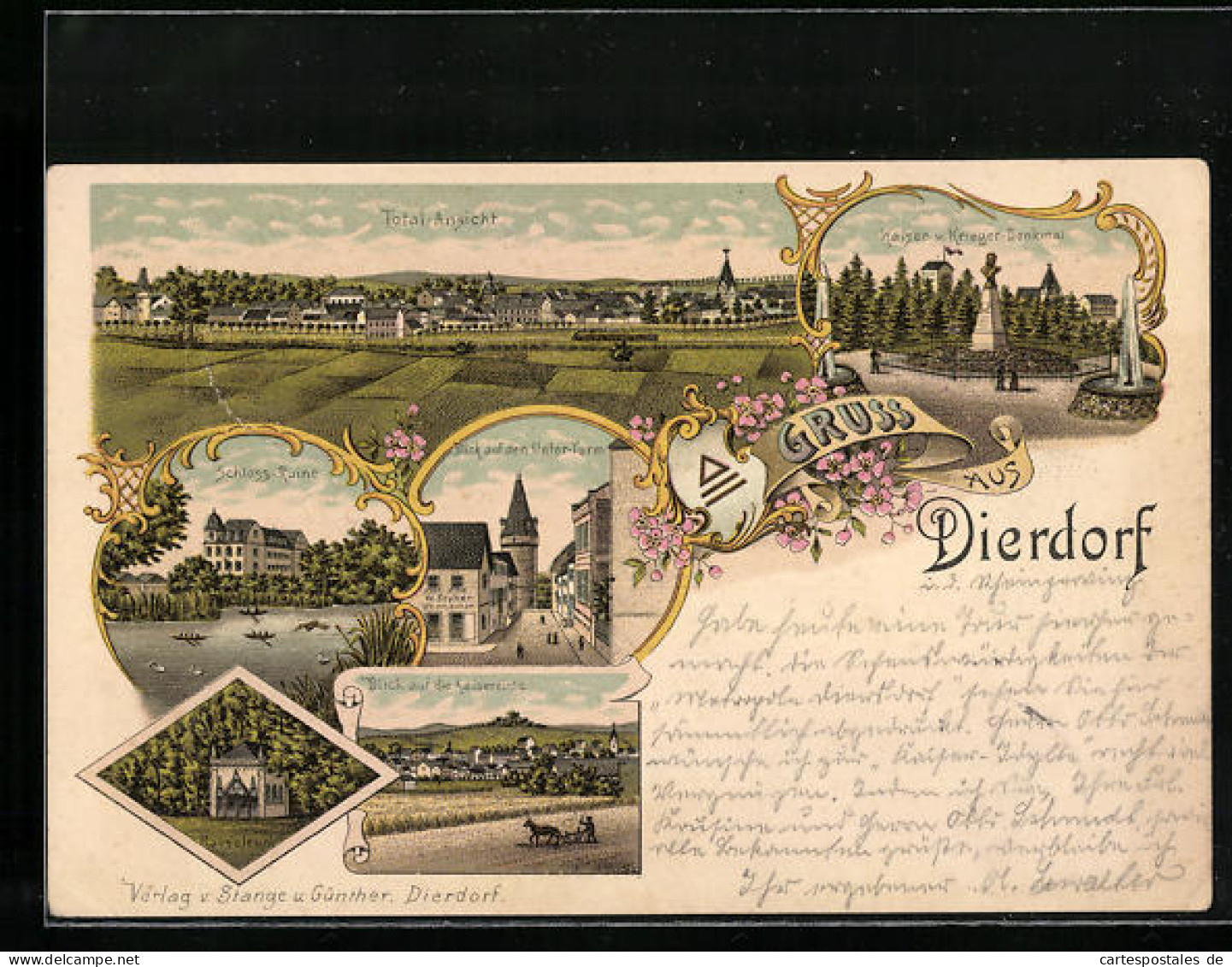Lithographie Dierdorf, Strassenpartie am Unter-Turm, Mausoleum
